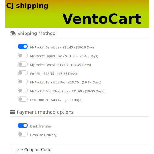 CJ Shipping Addon for VentoCart